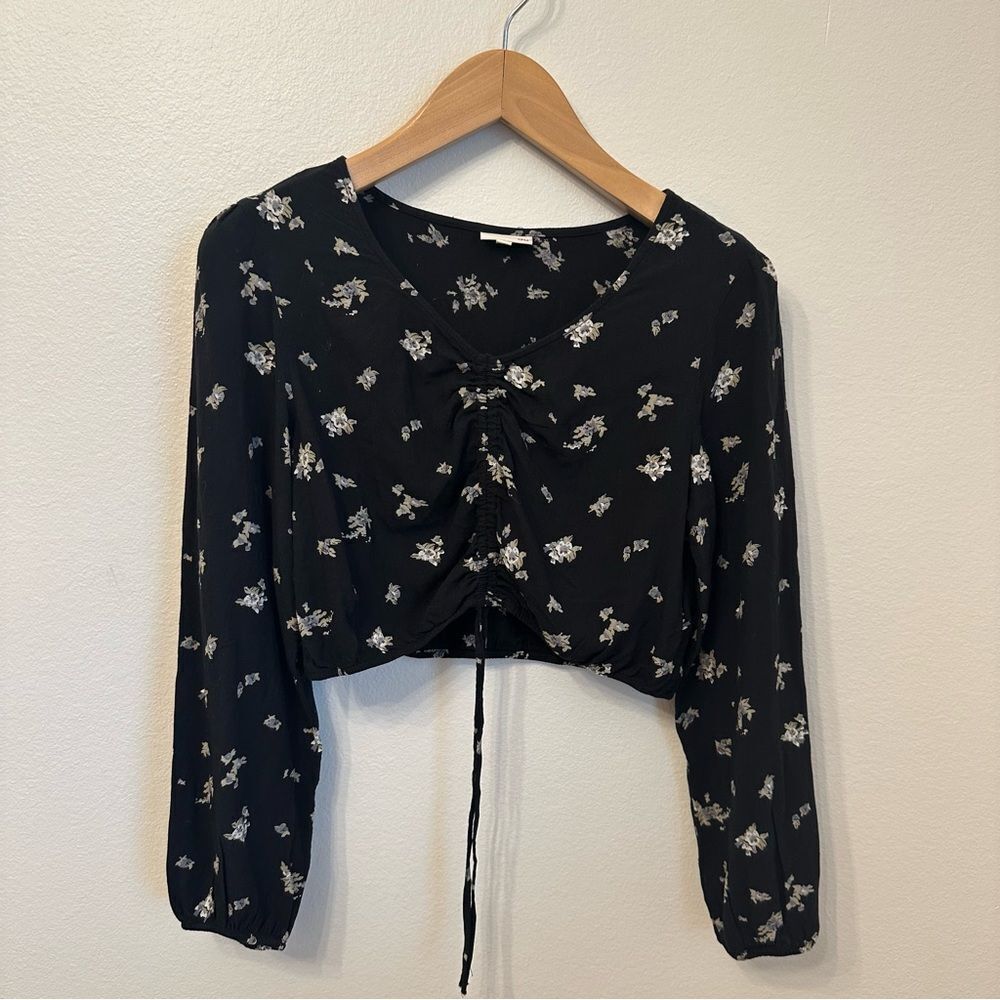 SO Black Floral Long Sleeve Crop Top